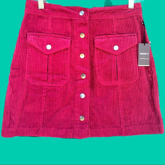 Forever 21 Dresses & Skirts - Forever 21 Raspberry Front Button Corduroy Skirt
